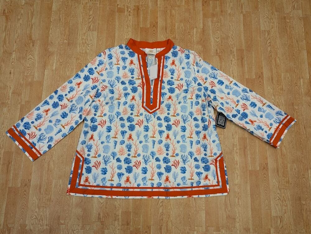 NWT Nico Blu Coral pattern Tunic shirt orange and blue Womens 4XL